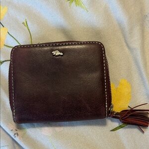 Roots brown/maroon Leather Zip Wallet with Tassel